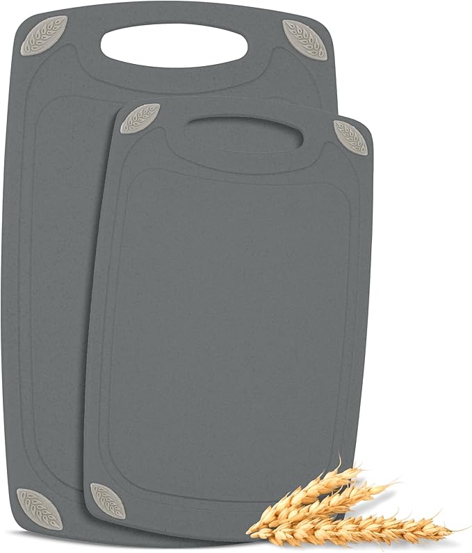 AXIOM CREATIONS 2-Piece Reversible Cutting Board Set Made from Natural Food Grade Wheat Straw Material - Eco-Conscious Alternative to Plastic - Gluten Free & BPA Free Chopping Boards for Kitchen