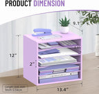 5-Tier Wood Desk Organizer, Paper Tray Organizer for Desk with Adjustable Storage Shelves, Desktop File Organization Paper Sorter Mail Holder for Office Home Classroom, Purple