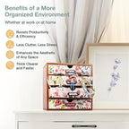 4-Drawer Vintage Desk Wood Storage Box With Drawers in Floral Chintz - Wooden Table Organizer I End Clutter & Dullness, Personalize Your Workspace - Beautiful Flower Design for Office & Home