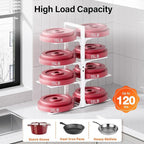 MUDEELA 8-Tier Pots and Pans Organizer under Cabinet, Heavy Duty Adjustable Pot Pan Organizers inside Cabinet, Kitchen Cabinet Organizers and Storage Pot Rack for Big Stockpots, Heavy Cookware, White