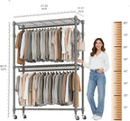 BATHWA Clothes Racks for Hanging Clothes, 25 mm tube Heavy Duty 47.3"W x 17.7"D x 80.7"H Large Wardrobe Rack with Shelves & Wheels Rolling Multifuctional for Bedroom Laundry Walk-in Closet Organizer