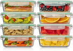 Fusion Gourmet 8 Pack 35 oz Glass Storage Containers with Lids - Airtight, Leakproof, Oven, Microwave & Freezer Safe, Stain & Odor Resistant, Reusable Meal Prep Containers (16-Piece)