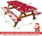Picnic Table Cover with Bench Covers Set of 3, Elastic Fitted Tablecloth for 6 Foot Tables, Washable Polyester Tablecloths for Camping, Indoor & Outdoor