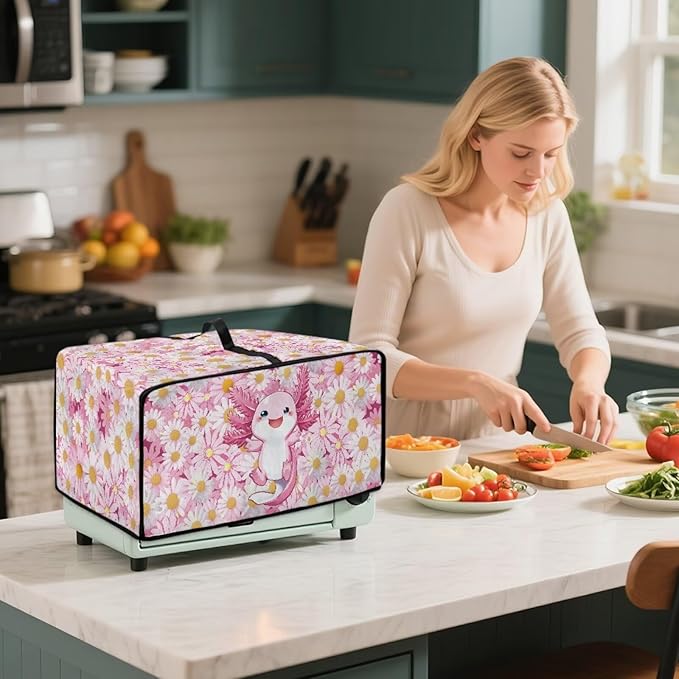 Cute Axolotl Daisy Print Microwave Oven Cover Dust-Proof Microwave Oven Cloth Cover Scratch-Resistant Foldable Small Appliance Dust Covers Case Protections Protector, M