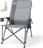 Timber Ridge Oversized Camping Chair with Lumbar Support, Portable Folding Chair Heavy Duty for Adults Supports 450 LBS for Outdoor Camping Lawn, with High Back, Cup Holder, Side Pocket, Grey