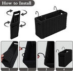 Cotton Rope Woven Bedside Caddy for Dorm Bed, Foldable Bedside Shelf Bunk Bed Accessories, College Dorm Room Essentials Hanging Organizers Storage Basket, Room Decor Magazine File Holder (Black)