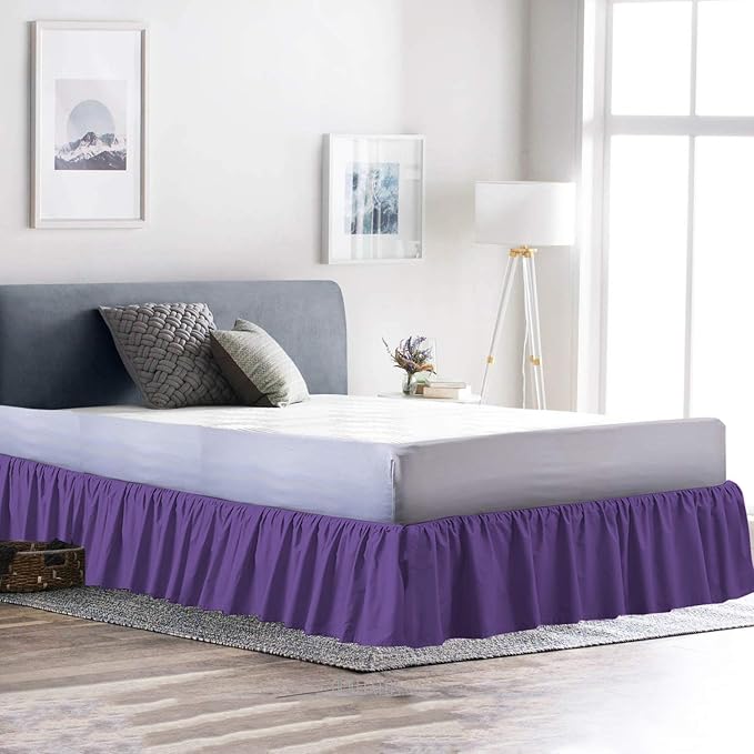 Ruffled Bed Skirt (Olympic Queen, Purple) 18 Inch Drop Dust Ruffle with Platform, 100% Cotton 600 Thread Count Fabric, Gathered Styling, Available in All Bed Sizes and 23 Colors - Bedskirt