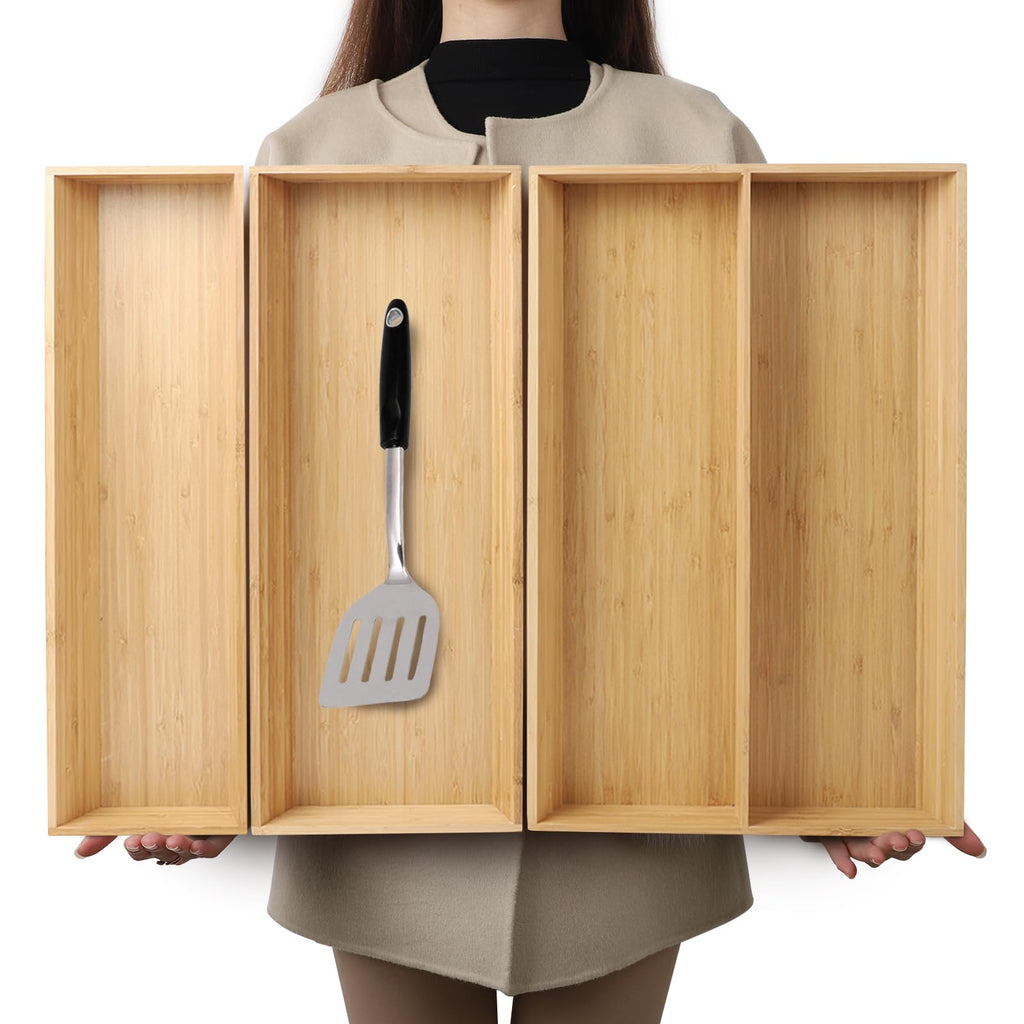 BAMOTTO CRAFTBAMBOO Expandable Bamboo Drawer Organizer for Kitchen, 8 Slot