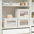 4-Pack Storage Bins with Lids, Fabric Foldable Storage Bins with Soft Cord Handles, Cube Closet Storage Baskets with Lids, Organizers for Organizing Clothes and Books, Beige