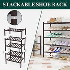 Smiry Long Bamboo Shoe Rack, 3 Tier Free Standing Wooden Shoe Organizer, Stackable Wood Shoe Storage Shelf for Closet, Entryway, 12 Vertical Slats, 2+1 Stack Standard Legs, 33.7"x11"x19.5", Brown