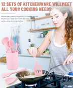 Kitchen Utensils Set-12 Pieces Silicone Cooking Utensils Set (Dishwasher Safe) 392°F Heat Resistant Spatula Set, Nonstick Cookware