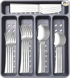 21-Piece Modern Stainless Steel Silverware Sets with Organizer Tray Silver Tableware Cutlery Set Fork Spoon and Knife Flatware Sets Heavy Duty Eating Kitchen Utensil Set Service for 4, Dishwasher Safe