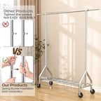 HYSEYY Heavy Duty Clothes Rack Load 450 LBS, Metal Garment Rack, Standing Rolling Clothing Rack for Hanging Clothes with Sturdy Wheels & Shelves, Portable Closet Wardrobe Rack,Sliver