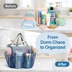 F-color Mesh Shower Caddy Portable - Navy Blue, Upgrade Deeper 7 Pockets Shower Bag Basket Tote for College Dorm Room Toiletry Bathroom Essentials Gym Camp Quick Dry 2 handles with S Hook