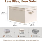 StorageWorks Fabric Storage Bins with Lids, Decorative Storage Bins with PU Handles, Foldable Storage Baskets for Closet, Shelves, Stackable and Sturdy Organization, Beige(Cotton Linen), Jumbo, 3-Pack
