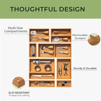 keechee 10-Piece Bamboo Drawer Organizer Set, 2.2" Deep Multi-Use Organizers for Utensils, Silverware, Cutlery, Desk, Bathroom, Junk Drawer & Makeup, Non-Slip Feet Included.
