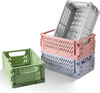 HUUSMOT 4-Pack Small Pastel Plastic Storage Baskets, Collapsible Crates for Organizing, Space-Saving Mini Bins for Classroom, Kitchen, Office, Bedroom (9.8" x 6.5" x 3.8")