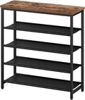 HOOBRO Shoe Rack with 4 PU Shelves, 5-Tier Shoe Storage Organizer for Closet and Entryway, Holds 12-16 Pairs of Shoes, Sturdy Metal Frame, Small Spaces, Rustic Brown and Black BF95XJ01