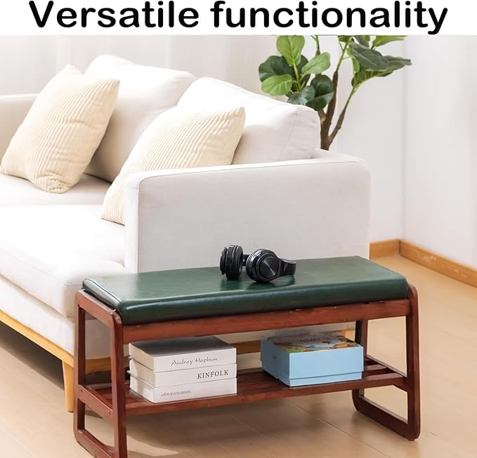 Shoe Rack Bench, Solid Wood Entryway Bench, Shoe Bench with Cushion Padded Seat for Entry, Hallway(Green-39.4")