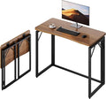 JOYMOOP 31.5" Folding Desk - Brown, No Assembly Small Foldable Desk for Home, Office, Wooden Top Folding Computer Desk for Working, Writing, Studying