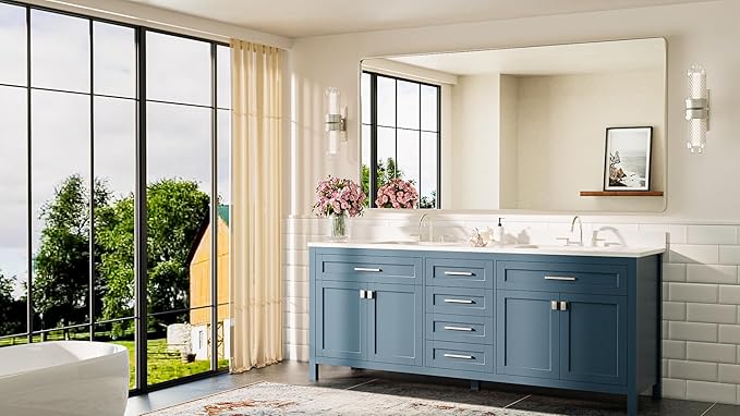 TETOTE 72 x 36 Inch Brushed Nickel Mirror Metal Framed Bathroom Mirror, Tempered Glass, Modern Farmhouse Wall Mounted Mirror for Decorative(Horizontal/Vertical)