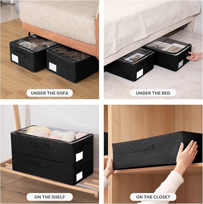 Under Bed Storage Bins Frame Storage Box Oxford Fabric Sturdy Underbed Container Foldable Stackable Large Capacity Clothes Organizer