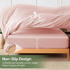 MR&HM Twin XL Fitted Sheet Only, Ultra-Soft Rayon Derived from Bamboo & Polyester Blend, Silky & Breathable, 15" Deep Pocket with Elastic Straps, Cooling Fitted Sheet for Hot Sleepers, Pink