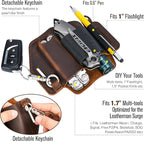 FLYHOMES Genuine Leather Multitool Sheath | Handmade Stitched EDC Belt Organizer for Leatherman Surge | Flashlight, Knife Holster, Pen & Tools Pouch | Dark Brown + Black (Large)