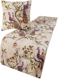 The HomeCentric King Queen Twin Ivory & Multicolor Decorative King 90"x18" Bed Runner with Pillow Cover, Peacock Bed Scarf on Cotton Printed with Beads Fabric - Peacock Queen