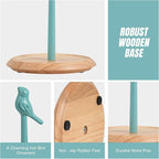Wooden Paper Towel Holder countertop, Stylish Bird Shaped,Solid Wood Base&Iron Top, with Non-Slip Mat, Stable&Durable,Paper Towel Holder Farmhouse Style to Elevate Your Kitchen's Décor (Blue)
