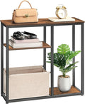 HOOBRO Narrow Console Table with Storage Basket, 29.5" Small Entryway Table with 3-Tier Storage Shelves, Behind Couch Sofa Table, Hallway Table for Living Room, Rustic Brown, Black and Beige BF60XG01