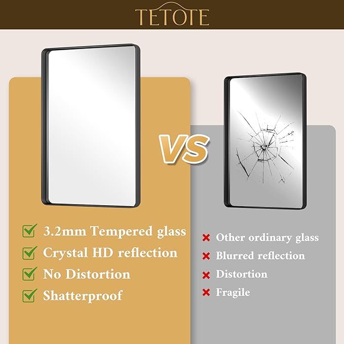 TETOTE Black Bathroom Mirror 24 x 32 Matte Black Metal Framed Vanity Mirror, Tempered Glass, Wall Mounted for Bathroom, Entryway, Bedroom, Living Room(Horizontal/Vertical)