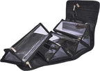 Large Capacity Hanging Eco Polyester Travel Toiletry Bag Makeup Cosmetic Bag 4-in-1 Roll-Up Make Up Storage Organizer With 4 detachable Removable Zipper Clear TPU Pouches & Hook