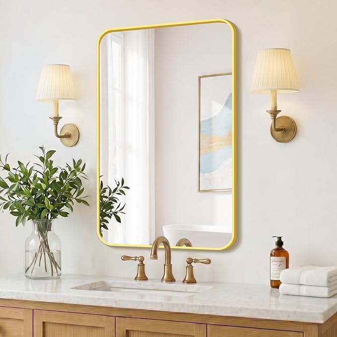 FICTOR Bathroom Mirror, 30"x20"Gold Framed Vanity Mirror for Wall, Shatterproof &Anti-Rust Bathroom Mirrors for Over Sink, Bedroom, Living Room, Entryway, Vertical/Horizontal Mount