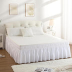 RIMELA Full Size White Bed Skirt 15 Inch Drop, Wrap Around Elastic Bed Skirts Full Size Dust Ruffle, Bedskirt for Adjustable Bed Base Solid Wrinkle and Fade Resistant Silky Fabric Machine Washable