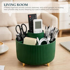 KONVINIT Pencil Pen Holder for Desk, 5 Slots 360-Degree Rotating Desktop Organizer, Cute Desk Organizers and Accessories for School, Home, Office and Art Supply, Dark Green