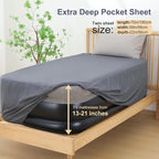 Lewondr Extra Deep Pocket Twin Sheet for Air Mattress, Twin Sheets Deep Pocket Bed Sheet with All-Round Rubber Band, Sanded Fabric Mattress Sheet and Enveloped Opening, Fit with 13-21 in, Bed Sheet