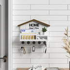 Key and Mail Holder for Wall, Wall Key Holder with Shelf, Key Rack Wall Mount, Wood Key Holder Wall Mount White, Mail Organizer Wall Mounted, Entryway & Front Door Key Holder with 5 Hooks