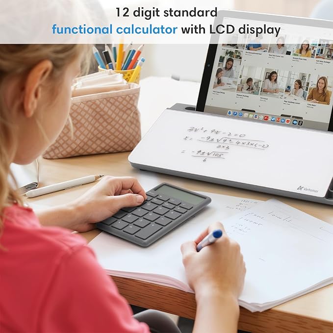 Varhomax Glass Desk Whiteboard with Calculator, Desktop Dry Erase White Board with Storage, to Do List Memo Notepad for Home and Office