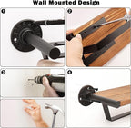 Hand Towel Holder/Towel Ring with Wooden Shelf, Hand Towel Rack, Hand Towel Hanger for Bathroom, Bath Accessories Wall Mounted, (Matte Black, 9.1"-Industrial Squ Shaped)