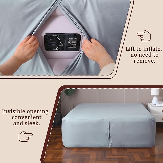 Fitted Sheet for Full Size Air Matress, with 18-24 Inch Extra Deep Pocket, Soft Breathable Air Mattress Sheet Cover for Inflatable Bed, Grey