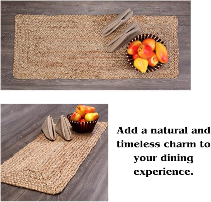 Savi Home Farmhouse Jute Burlap Table Runner 36 Inches Long, Organic Eco-Friendly Rustic Vintage Dining Table Runner, 13x36 Natural Jute Braided Table Runner