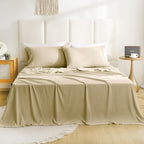 Breathable Cooling Full Sheet Set - Hotel Luxury 4 Piece Deep Pocket Sheets for Full Size Bed, Fits 16" Mattress, Easy Care Wrinkle Free Bedding Sheet and Pillowcase Set, Beige