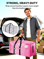 HOMESURE Supports 200lbs Heavy Duty Moving Bags - Strong Zipper & Wrap-Around Handles - Water-Resistant Storage Totes, Durable Alternative to Moving Boxes - 4 Pack - Pink