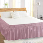 King Bed Skirt, Elastic Wrap Around Bed Skirt King Size, Bed Skirts for Adjustable Bed, Easy Fit with 18" Drop Length Tailored Drop Dust Ruffle (Pink)