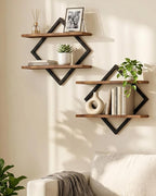 CHOEZON Floating Shelves, Set of 2 Wall Shelves, 2-Tier Hanging Shelves, Wall Shelf Set of 2, Wall Mounted Shelves, for Living Room, Bedroom, Kitchen, Office, Study, Rustic Brown TBJ01P2BF