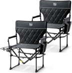 TIMBER RIDGE Heavy Duty Camping Chair with Compact Size, Portable Directors Chair with Side Table and Pocket for Camping, Lawn, Sports and Fishing, Supports Up to 400lbs, Black 2 Pack