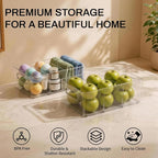 Mpotmiy 4 Pack Clear Pantry Organizers and Storage Bins with Divider, Transparent Plastic Basket, Refrigerator and Fridge Bins
