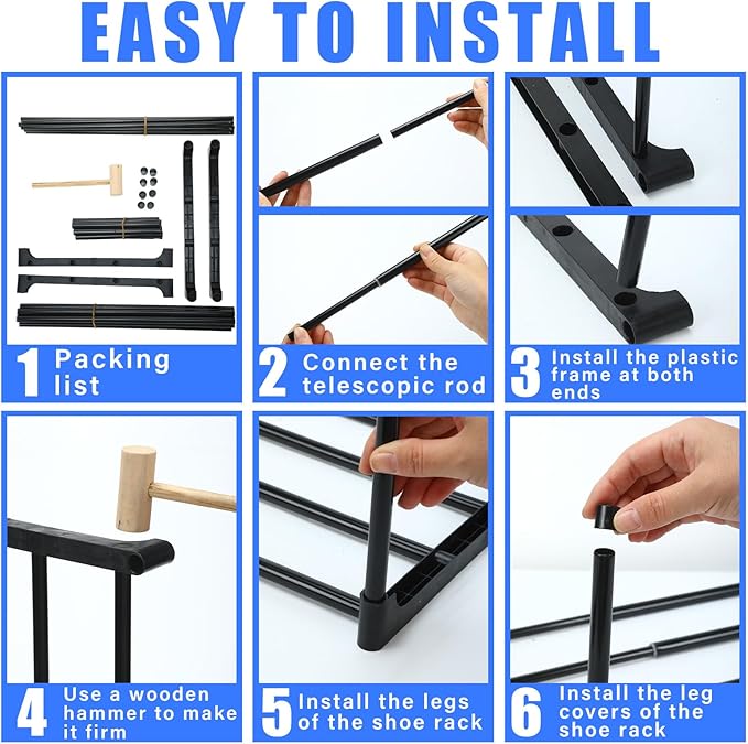Teenyyou 4 Pcs Expandable Shoe Rack 17 ''-30 '' Adjustable Shoe Shelf Metal 1 Tier Rack Black Stackable Organizer for Cabinet Entryway Closet Doorway Front Door Small Space Dorm Room Storage
