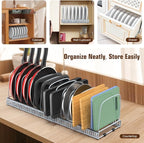 Housolution Cutting Board Organizer Rack, Expandable Baking Tray and Cookie Sheet Organizer with 14 Adjustable Dividers, Bakeware Muffin Tin Cupcake Pan Storage Organizer for Cabinet, Gray